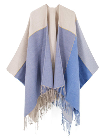 Color Block Blanket Poncho - Shopmossrose